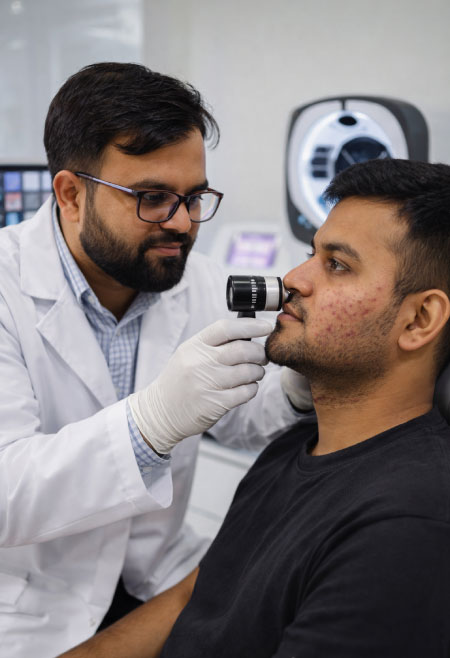 male dermatologist acne skin assessment diagnosis bangladesh